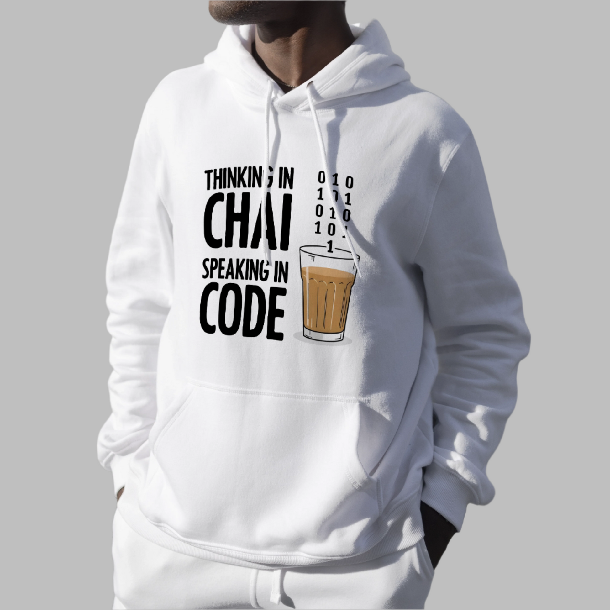 Thinking in Chai Speaking in Code Unisex Oversized Classic White T-Shirt – Minimalist Cotton Tee for Programmers and Chai Lovers by TEEior

